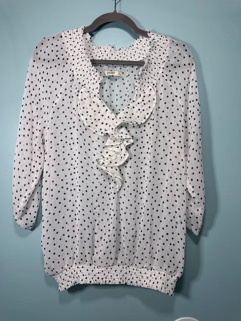 Old Navy Polka Dot Ruffle Blouse Size L White Black