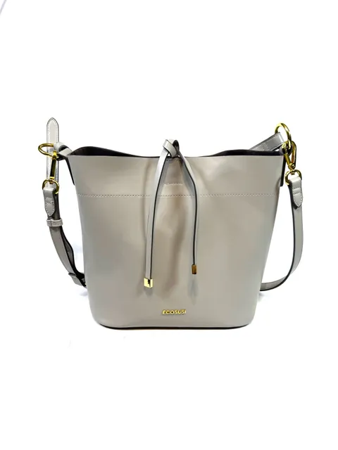 ECOSUSI Women's Bucket Bag Quiet Luxury Old Money Preppy Minimalist Heritage Greige Taupe Vegan Leather Crossbody Shoulder Bag Gold Hardware Drawstring Tie Zip Pocket