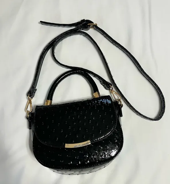 Cato Black Ostrich Embossed Crossbody Handbag