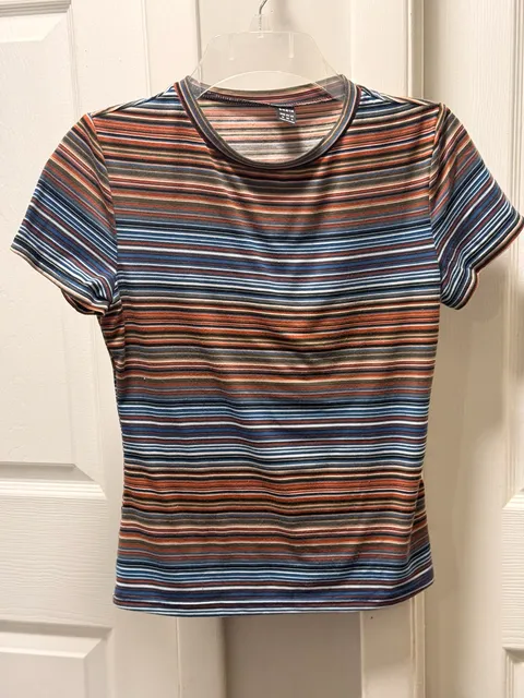 Shein Striped Short Sleeve T-Shirt Size M Multicolor