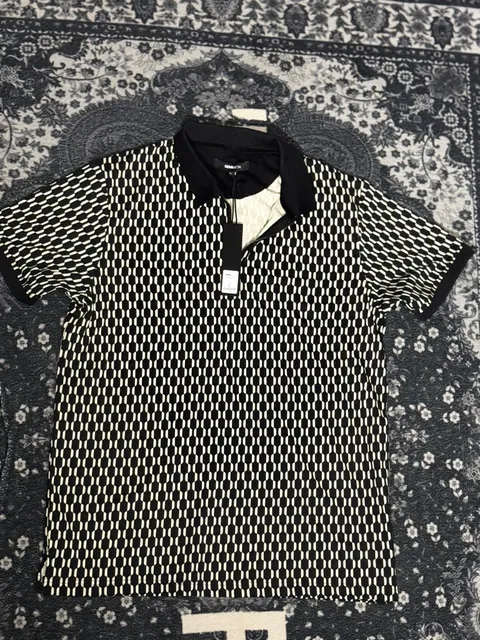 Fashion Nova Men Geometric Pattern Polo Shirt Black White