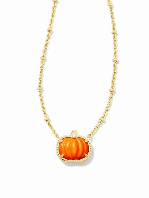 Kendra Scott Pumpkin Gold Short Pendant Necklace Orange Mother-of-Pearl