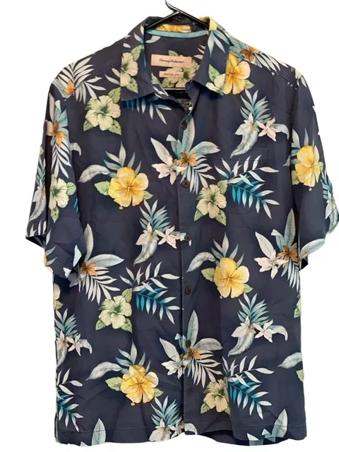 Tommy Bahama Disney Parks Silk Hawaiian Camp Shirt Navy Floral Small