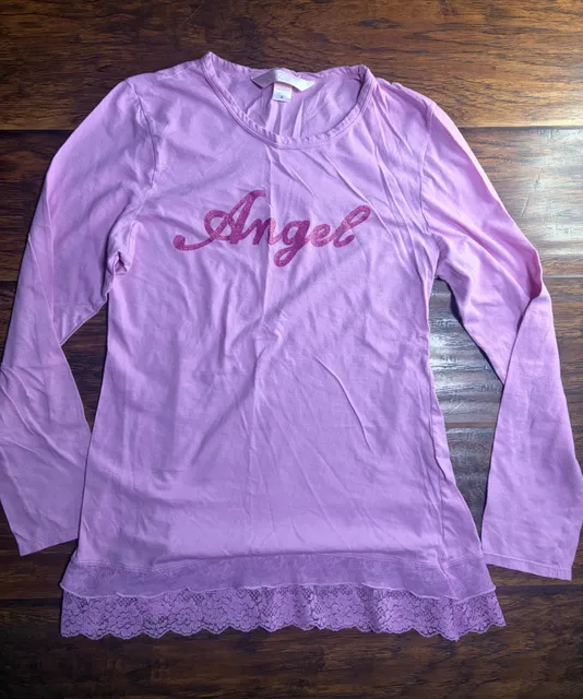 Victoria's Secret Angels Long Sleeve Top Size S Pink Glitter Lace Hem