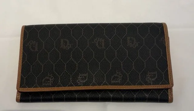 Christian Dior Vintage Honeycomb Long Wallet Brown