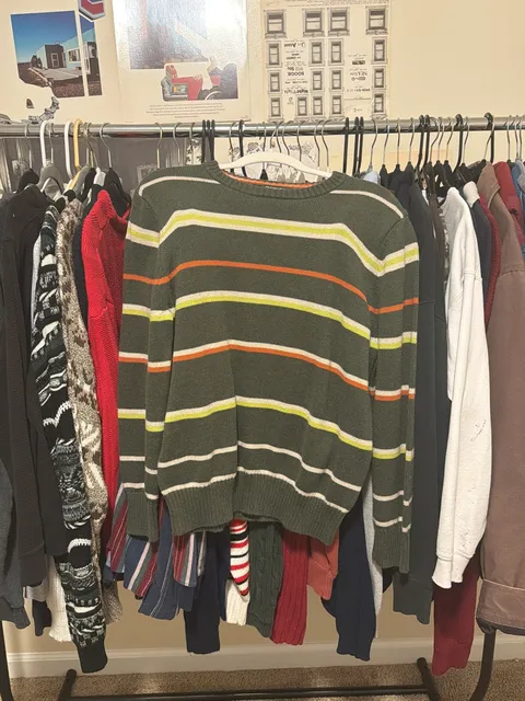 St. John's Bay Striped Sweater Size M Green Crewneck Pullover