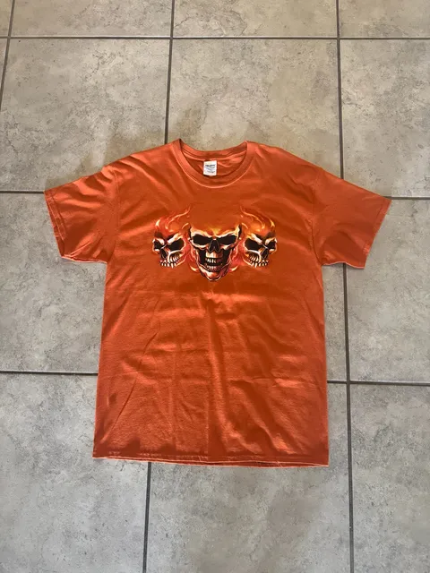 Harley D's Triple Flaming Skull T-Shirt Size Large
