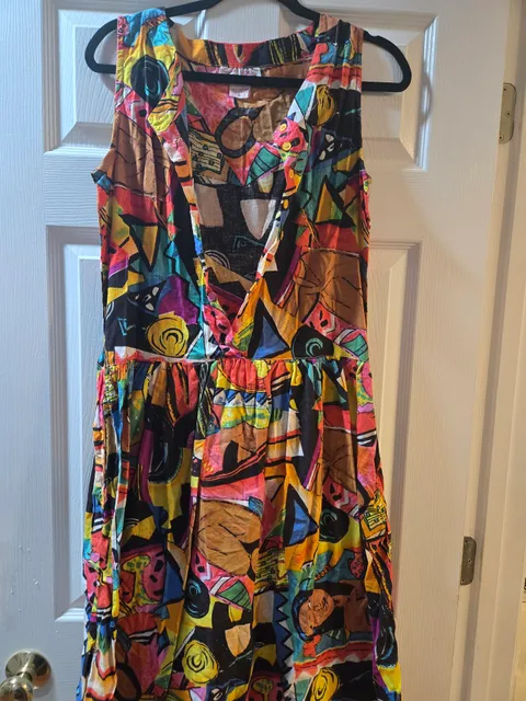 Sita Vintage Abstract Print Sleeveless Dress Size L