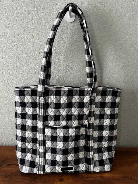 Vera Bradley Tote Bag Black White Buffalo Plaid Quilted