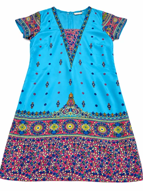 eShakti Silk Dress Size XS Turquoise Floral Print Mini Shift