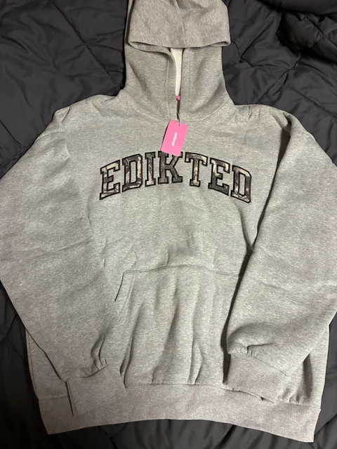 Edikted Logo Hoodie Size L Dark Gray Melange New with Tags