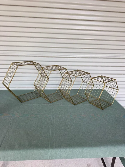 Hexagon Wire Mesh Wall Shelves Set of 4 Gold Metal