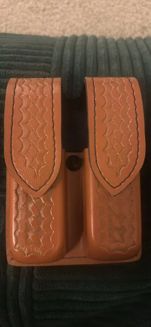 Safariland 77 Double Magazine Pouch Glock 20/21 Tan Basketweave Leather
