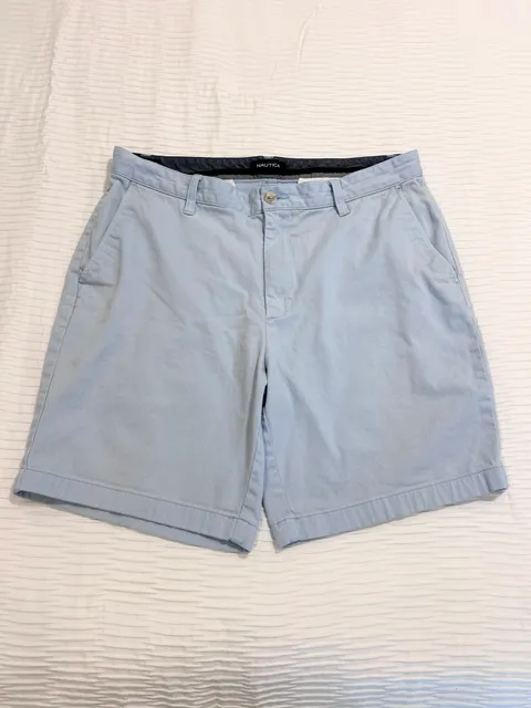 Nautica Chino Shorts Size 34W Light Blue Flat Front Classic Fit