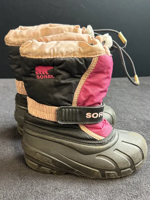 Kids Sorel Snow Boots Size 12 Black Pink Winter Shoes