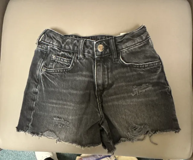 Zara Denim Shorts Size 8-9 Years Black Distressed Cut Off