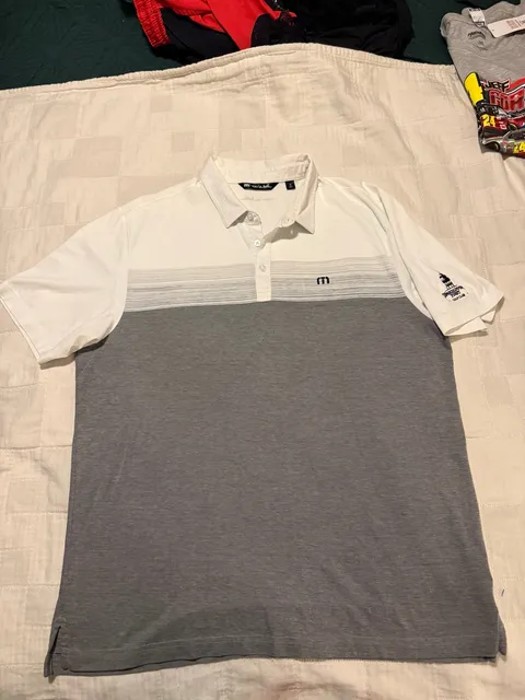 TravisMathew Coastal Chest Stripe Polo Size XL White Gray Golf Shirt