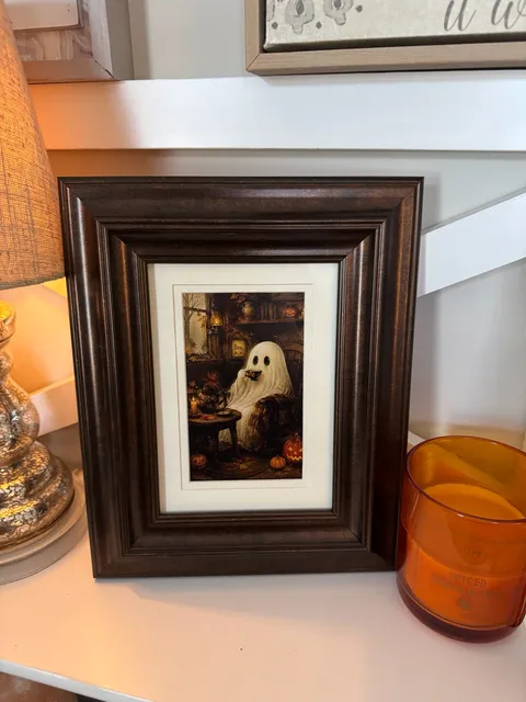 Framed Ghost Drinking Tea Halloween Art
