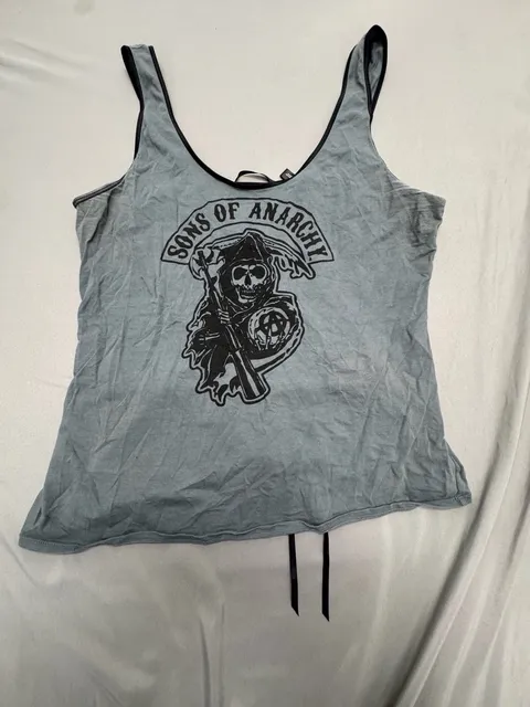 Sons of Anarchy Tank Top Size 2XL Grey Reaper Wings Lace Up Back