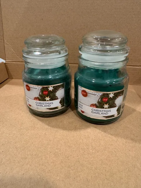 Christmas Garland Scented Candle Glass Jar 3 oz Lot of 2