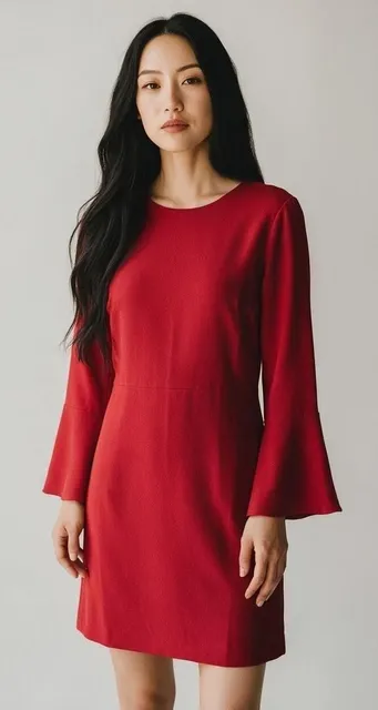 Banana Republic Bell Sleeve Dress Size 8 Red Polyester