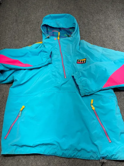 VTG 90s NIKE Vibrant Aqua Gear Reversible Anorak Windbreaker Jacket-Large-RARE