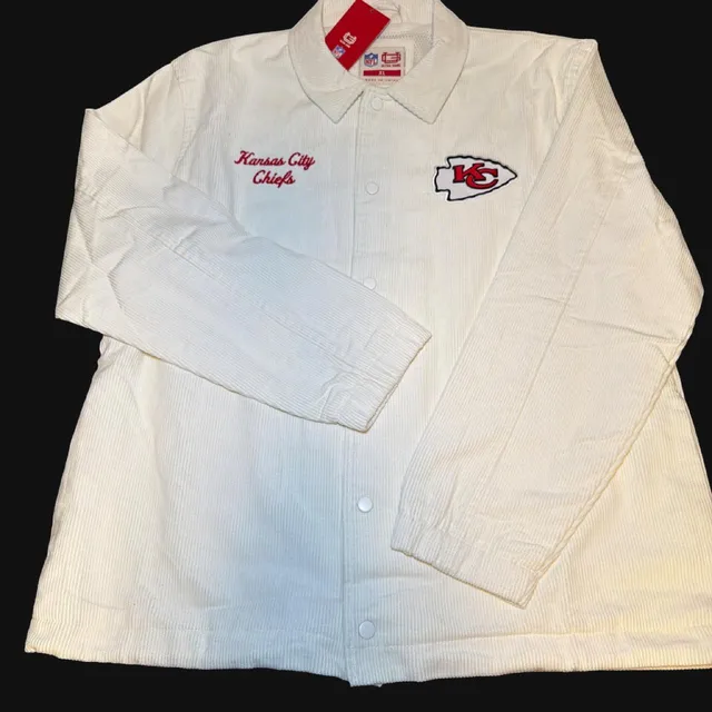 NWT Ultra Game NFL Kansas City Chiefs Corduroy Coach Jacket White Men's Size XL
