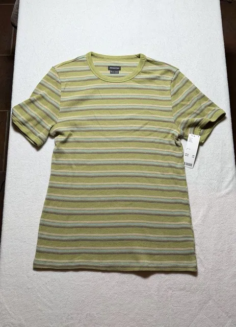 Standard Cloth Striped Waffle Knit T-Shirt Size L Green