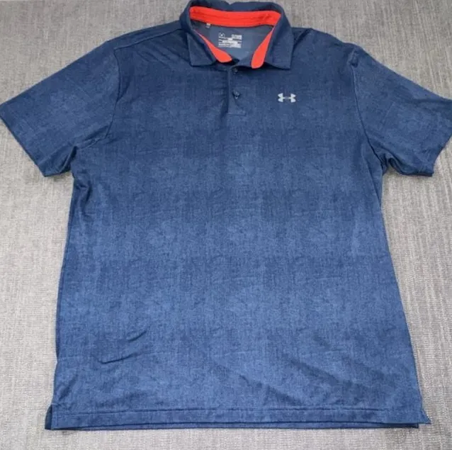 Under Armour HeatGear Polo Shirt Size XL Blue Orange Athletic