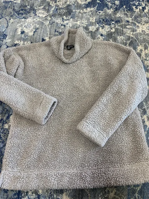 Jones New York Sherpa Pullover Size L Gray Fleece mock neck