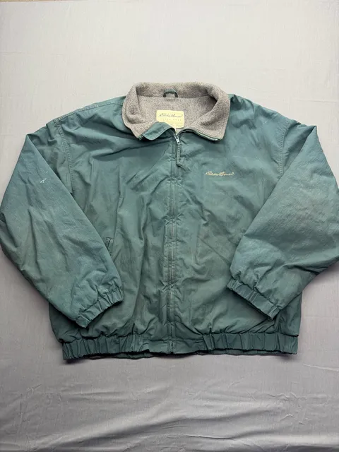Eddie Bauer Vintage Fleece Lined Windbreaker Jacket Size M Green Nylon Shell