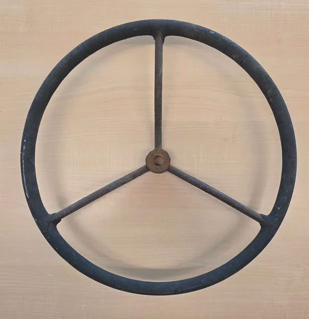 Vintage 3-Spoke Steering Wheel Industrial Metal Rubber 549