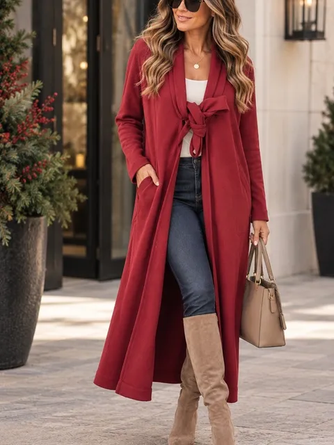 Harper Greer Burgundy Long Cardigan Tie Front Duster Fall Quiet Luxury