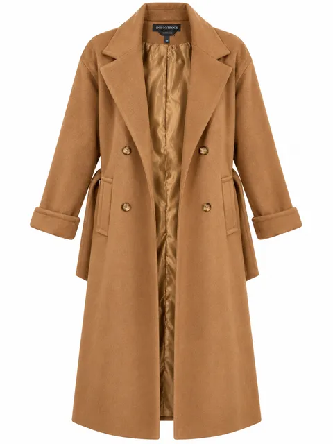 Women's Donnybrook Coat Size 14T Camel Wool Trench Belted Double Breasted