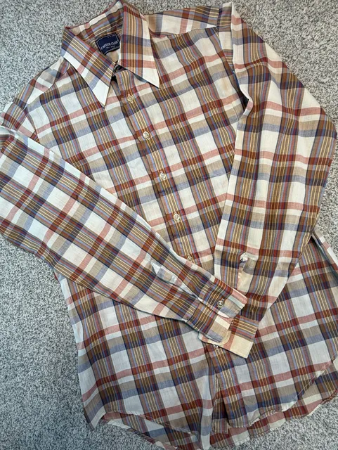 Career Club Vintage Plaid Long Sleeve Button Down Men’s Shirt Size L 161/2 Tall