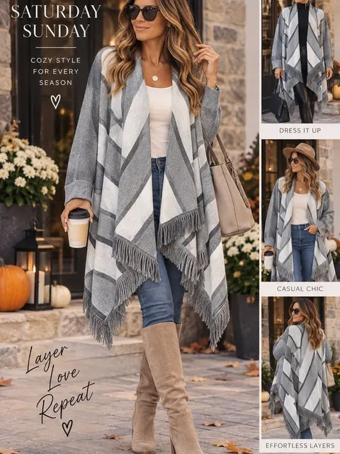 Anthropologie Saturday Sunday Fringe Cardigan Gray White Size XS Boho