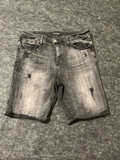Express Distressed Denim Shorts Mens Size 34 Black Acid Wash