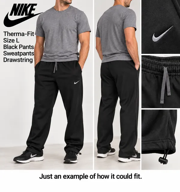 Nike Therma-Fit Size L Black Pants Sweatpants Drawstring