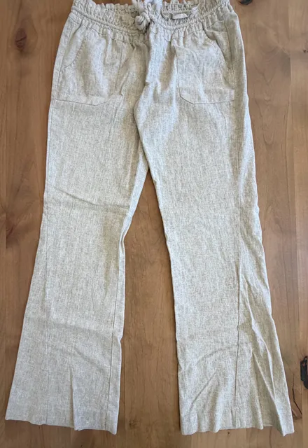Roxy Linen Blend Drawstring Pants Size M Beige