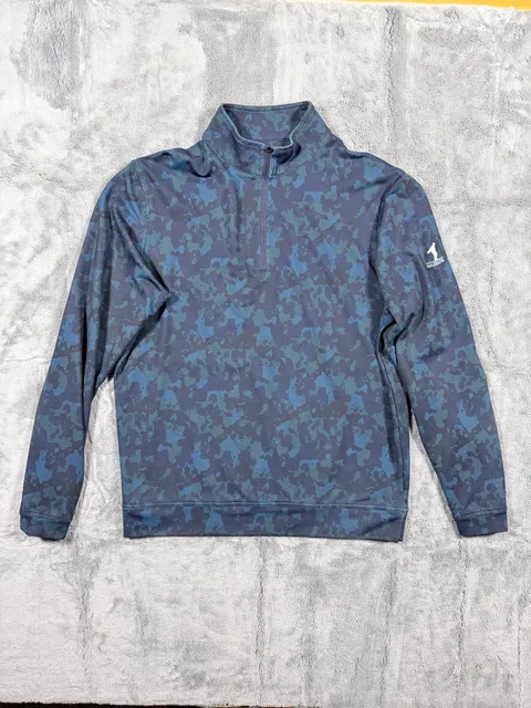Peter Millar Crown Sport 1/4 Zip Pullover Size M Blue Camo Hazeltine