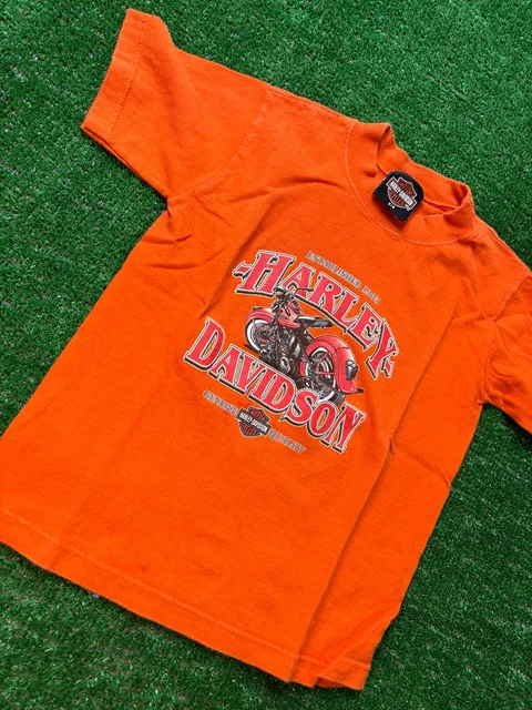 Harley-Davidson Motorcycle T-Shirt Size 2/4 Orange Graphic Tee Kids Youth