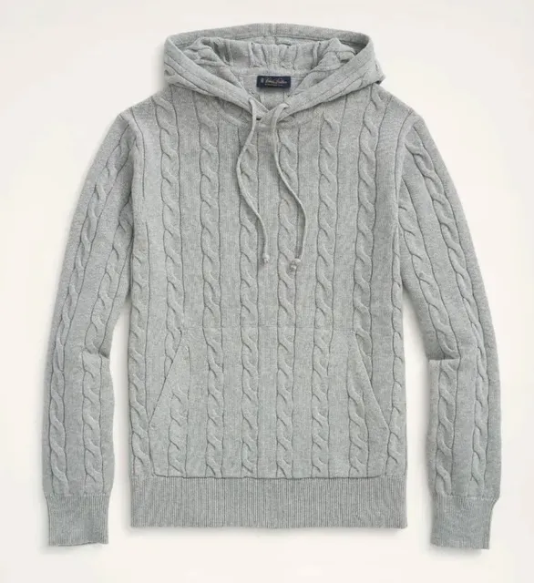 Brooks Brothers Cable Knit Hoodie Sweater Size M Gray