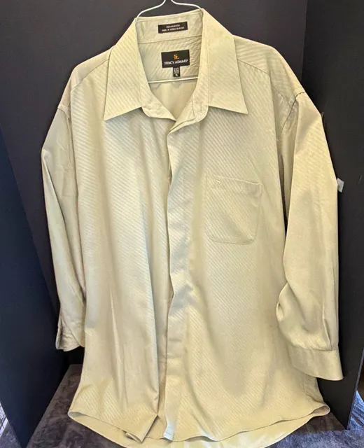 Stacy Adams Men's XL Regular Fit Green/Beige Striped Dress Shirt 17-17.5 32/33