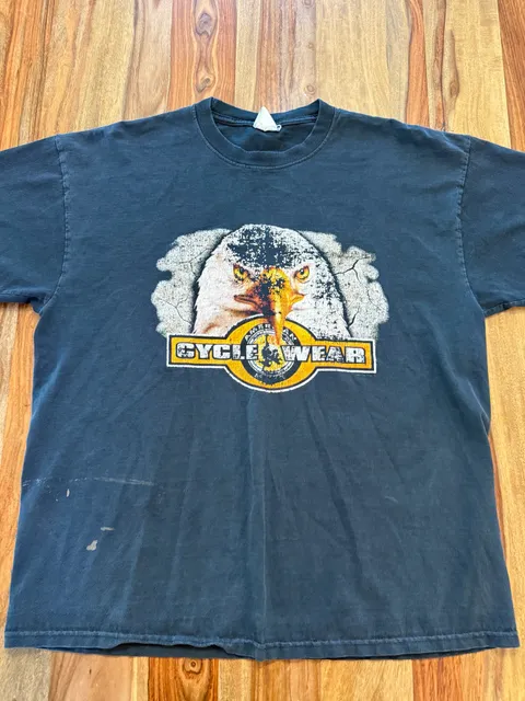 Vintage American Cycle Wear Eagle T-Shirt Black Graphic Tee Sz Lg 