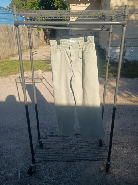 Zara Denim Pants Size USA 4 Green Cotton Wide Leg