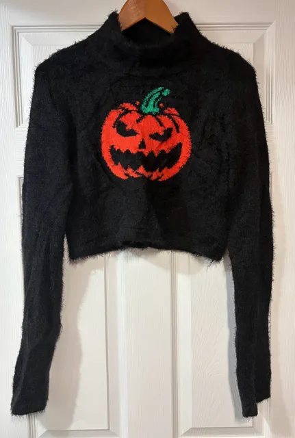 Trickz N' Treatz Pumpkin Sweater Size XXL Black Fuzzy Halloween