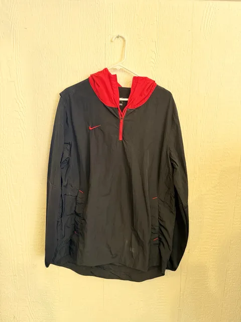Nike Windbreaker Jacket Size L Black Red Half Zip Hooded