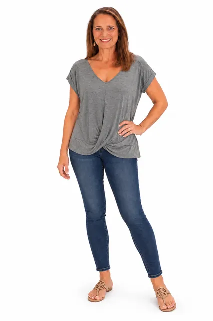 NWT- a.n.a V-Neck Twist Front T-Shirt Size M Gray Rayon Blend