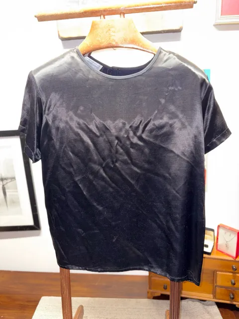 Impressions Of California Medium Black Satin Top Blouse