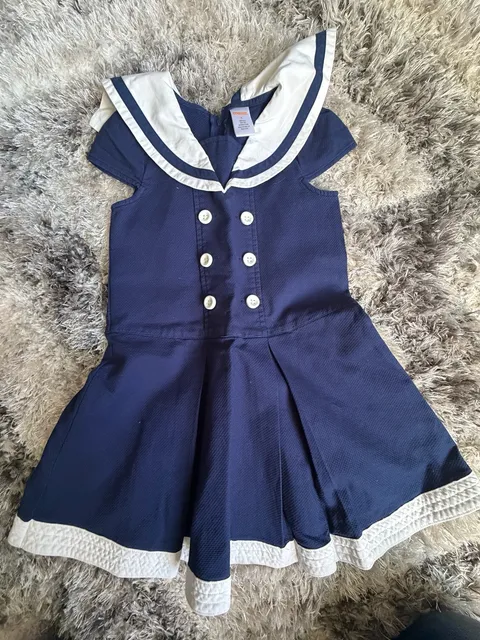 Gymboree Sailor Dress Size 5 Navy Blue White Nautical Cotton